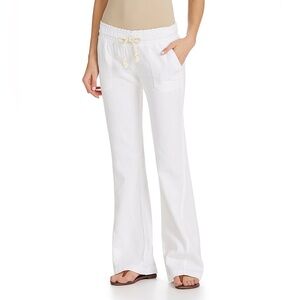 Roxy Oceanside Linen Blend White Wide Leg Beach Pants | Medium